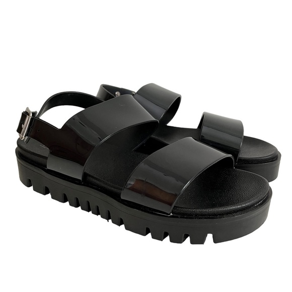 ASOS Chunky Lug Sole Platform Strappy Sandals Black size 8 - Picture 1 of 15